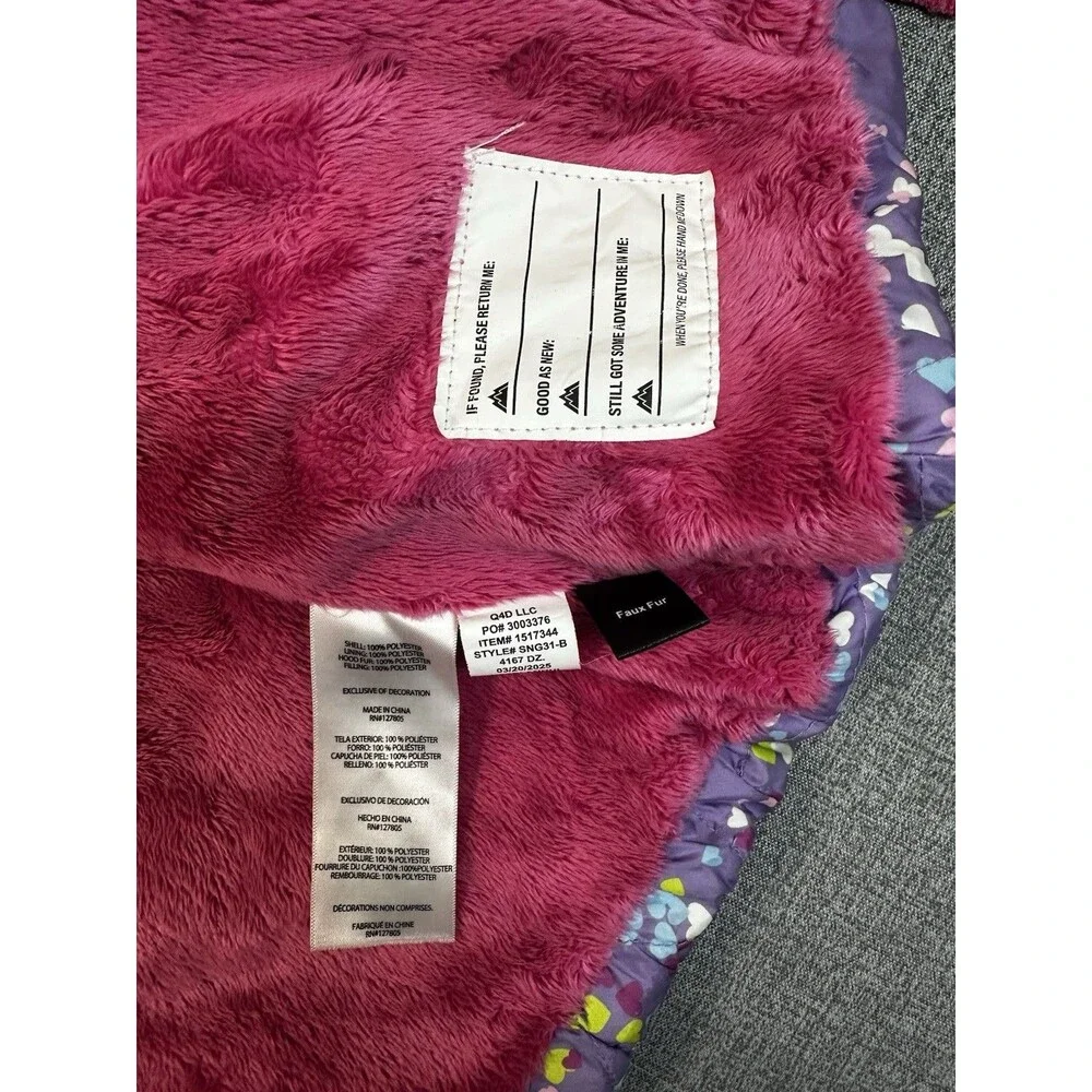 Snozu Girls Purple Puffer Fleece Lined Jacket Size 6